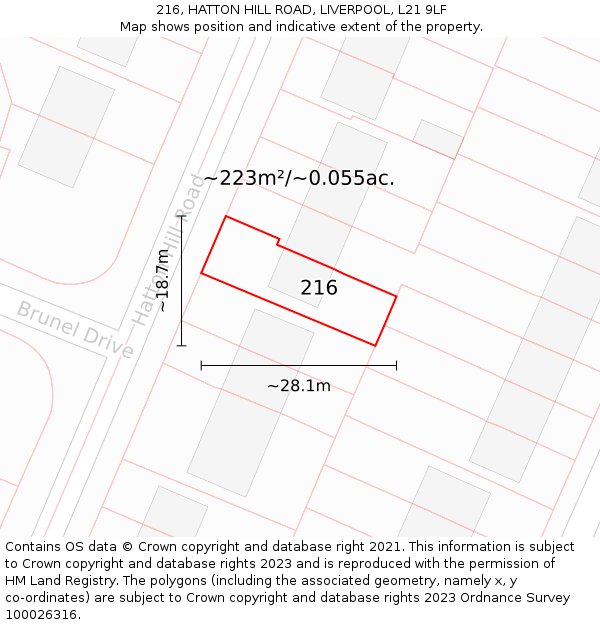 216, HATTON HILL ROAD, LIVERPOOL, L21 9LF: Plot and title map