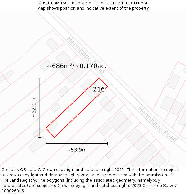 216, HERMITAGE ROAD, SAUGHALL, CHESTER, CH1 6AE: Plot and title map