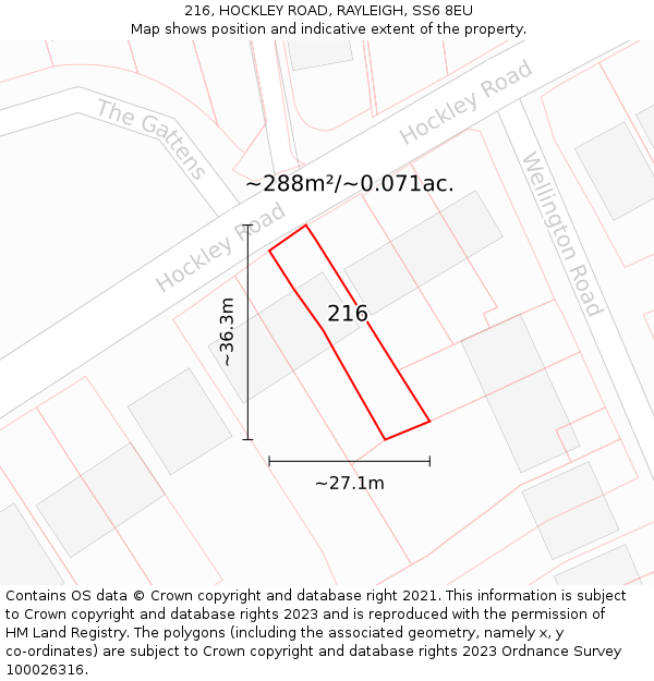 216, HOCKLEY ROAD, RAYLEIGH, SS6 8EU: Plot and title map