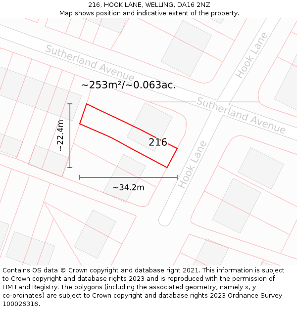 216, HOOK LANE, WELLING, DA16 2NZ: Plot and title map