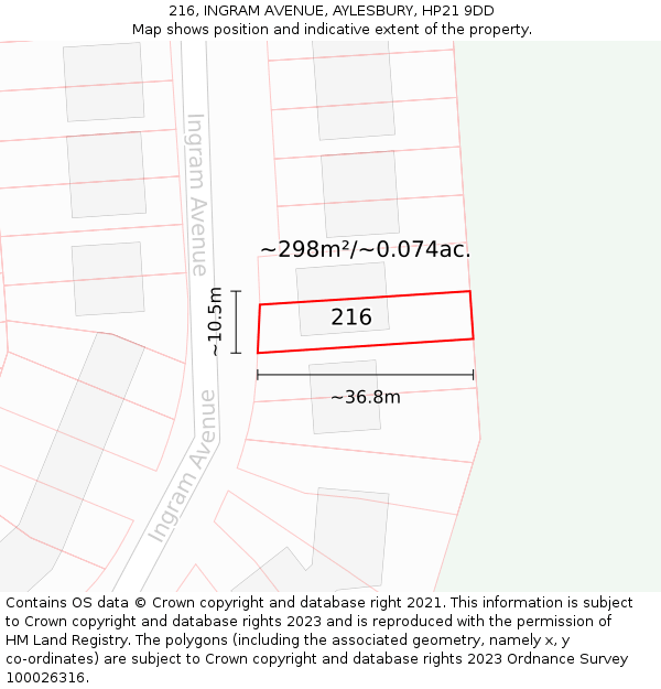 216, INGRAM AVENUE, AYLESBURY, HP21 9DD: Plot and title map