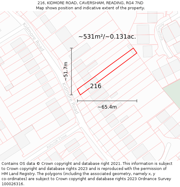 216, KIDMORE ROAD, CAVERSHAM, READING, RG4 7ND: Plot and title map