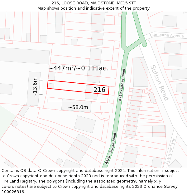 216, LOOSE ROAD, MAIDSTONE, ME15 9TT: Plot and title map