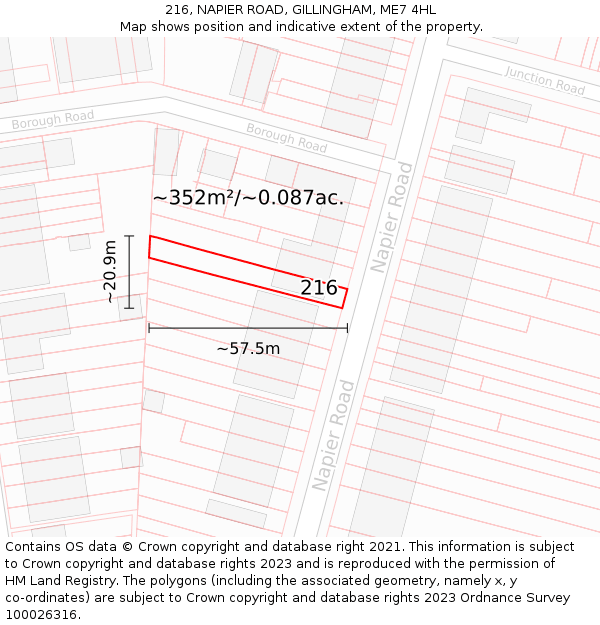 216, NAPIER ROAD, GILLINGHAM, ME7 4HL: Plot and title map