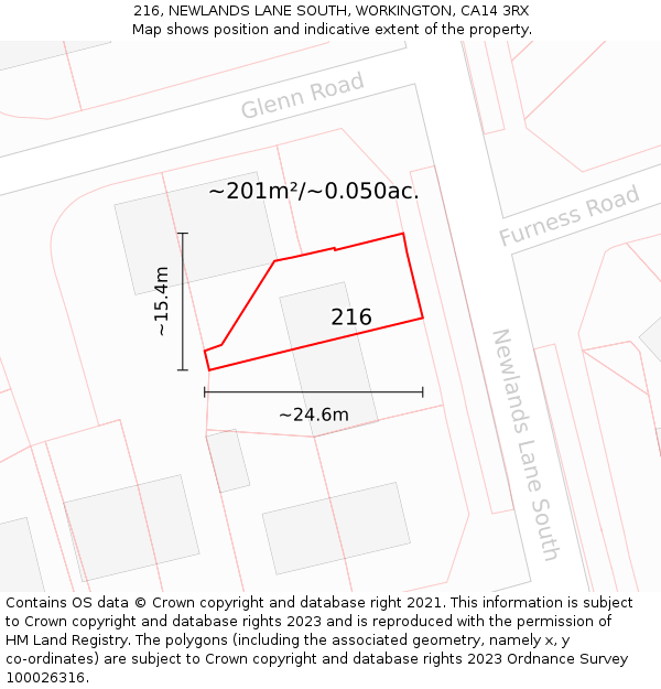 216, NEWLANDS LANE SOUTH, WORKINGTON, CA14 3RX: Plot and title map