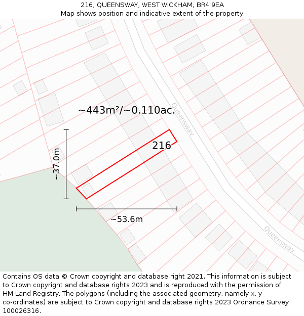 216, QUEENSWAY, WEST WICKHAM, BR4 9EA: Plot and title map