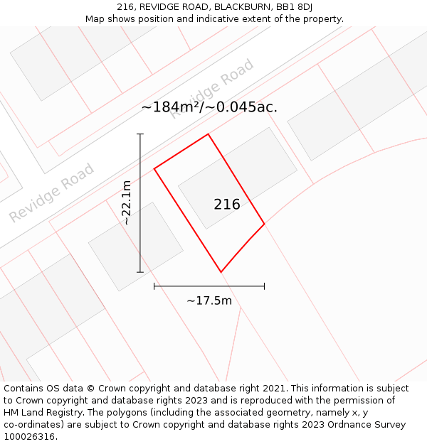 216, REVIDGE ROAD, BLACKBURN, BB1 8DJ: Plot and title map