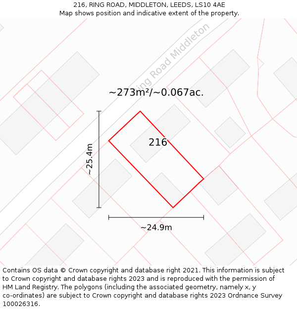 216, RING ROAD, MIDDLETON, LEEDS, LS10 4AE: Plot and title map