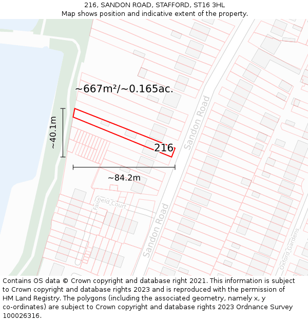 216, SANDON ROAD, STAFFORD, ST16 3HL: Plot and title map