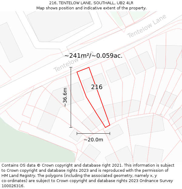 216, TENTELOW LANE, SOUTHALL, UB2 4LR: Plot and title map