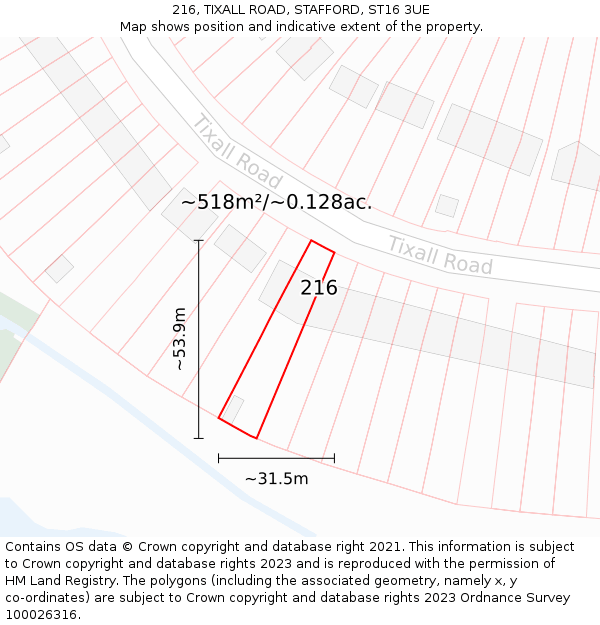 216, TIXALL ROAD, STAFFORD, ST16 3UE: Plot and title map