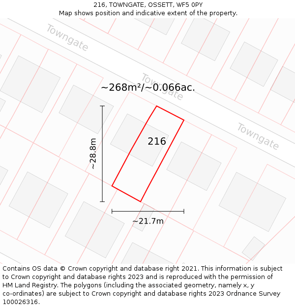 216, TOWNGATE, OSSETT, WF5 0PY: Plot and title map