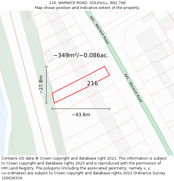 216, WARWICK ROAD, SOLIHULL, B92 7AE: Plot and title map