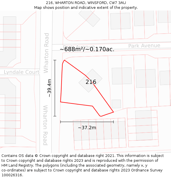 216, WHARTON ROAD, WINSFORD, CW7 3AU: Plot and title map