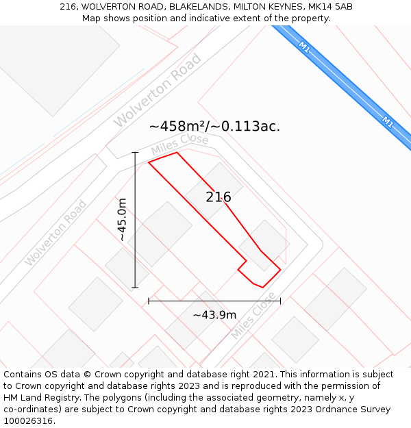216, WOLVERTON ROAD, BLAKELANDS, MILTON KEYNES, MK14 5AB: Plot and title map