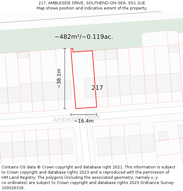 217, AMBLESIDE DRIVE, SOUTHEND-ON-SEA, SS1 2UE: Plot and title map