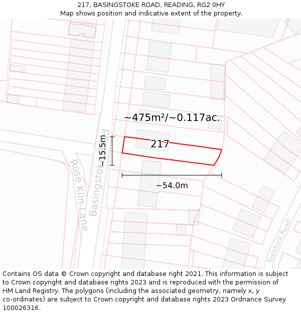 217, BASINGSTOKE ROAD, READING, RG2 0HY: Plot and title map