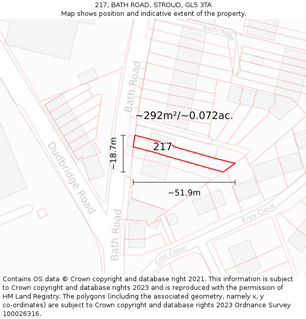 217, BATH ROAD, STROUD, GL5 3TA: Plot and title map