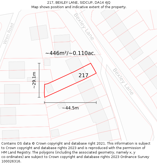 217, BEXLEY LANE, SIDCUP, DA14 4JQ: Plot and title map