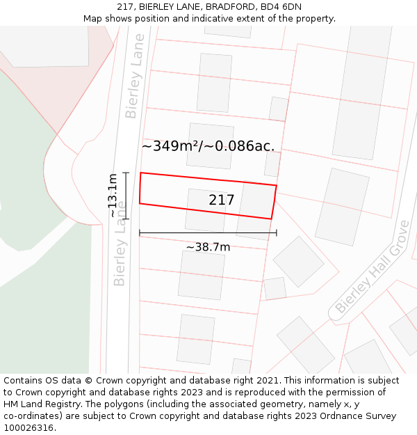 217, BIERLEY LANE, BRADFORD, BD4 6DN: Plot and title map