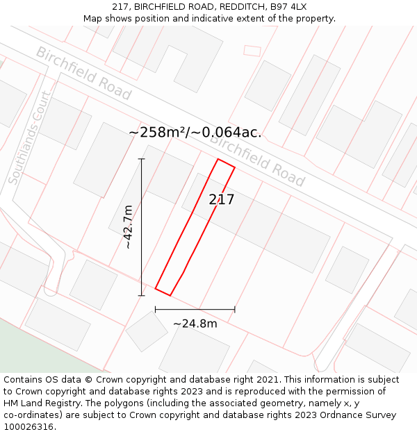 217, BIRCHFIELD ROAD, REDDITCH, B97 4LX: Plot and title map