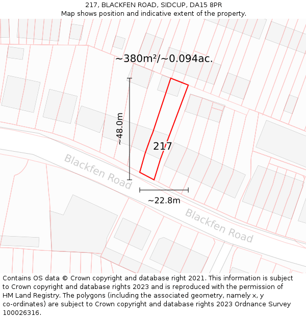 217, BLACKFEN ROAD, SIDCUP, DA15 8PR: Plot and title map