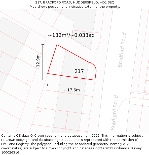 217, BRADFORD ROAD, HUDDERSFIELD, HD1 6EQ: Plot and title map
