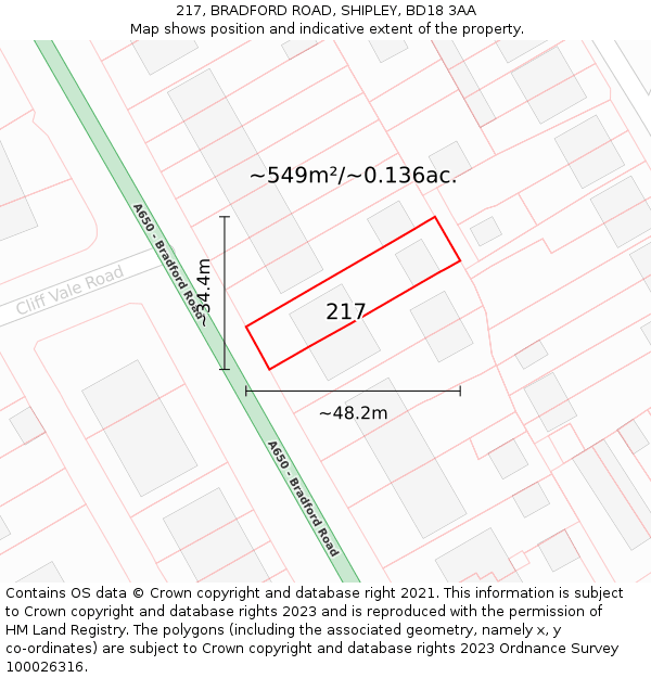 217, BRADFORD ROAD, SHIPLEY, BD18 3AA: Plot and title map