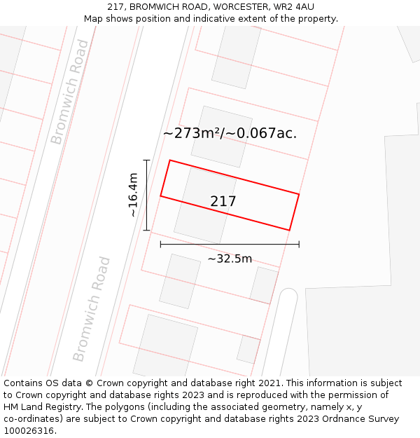 217, BROMWICH ROAD, WORCESTER, WR2 4AU: Plot and title map