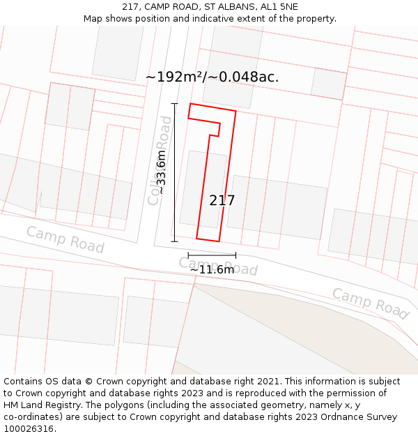 217, CAMP ROAD, ST ALBANS, AL1 5NE: Plot and title map