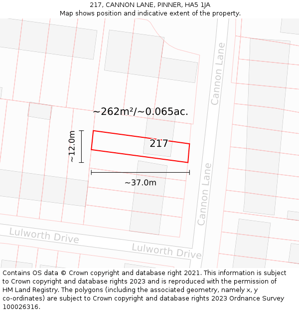 217, CANNON LANE, PINNER, HA5 1JA: Plot and title map