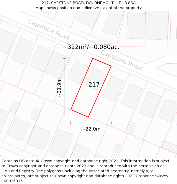 217, CAPSTONE ROAD, BOURNEMOUTH, BH8 8SA: Plot and title map