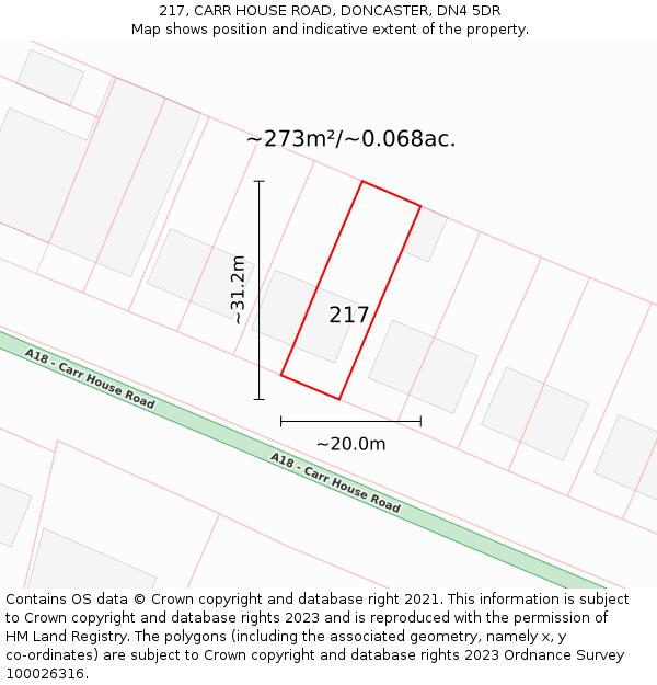 217, CARR HOUSE ROAD, DONCASTER, DN4 5DR: Plot and title map