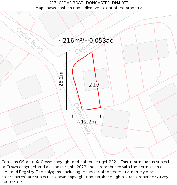 217, CEDAR ROAD, DONCASTER, DN4 9ET: Plot and title map