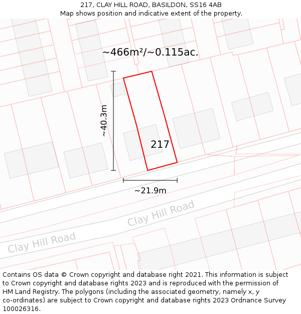 217, CLAY HILL ROAD, BASILDON, SS16 4AB: Plot and title map