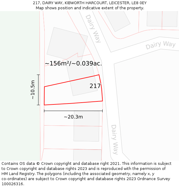 217, DAIRY WAY, KIBWORTH HARCOURT, LEICESTER, LE8 0EY: Plot and title map