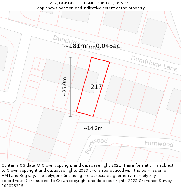 217, DUNDRIDGE LANE, BRISTOL, BS5 8SU: Plot and title map