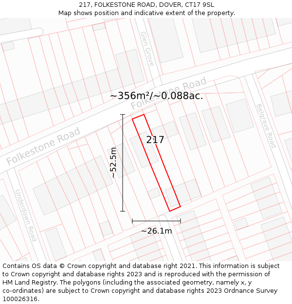 217, FOLKESTONE ROAD, DOVER, CT17 9SL: Plot and title map