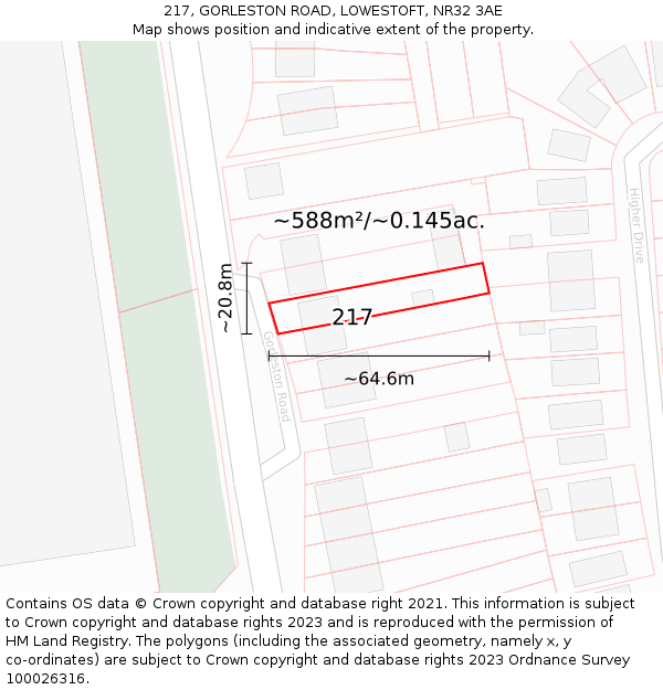 217, GORLESTON ROAD, LOWESTOFT, NR32 3AE: Plot and title map