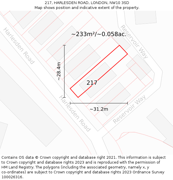 217, HARLESDEN ROAD, LONDON, NW10 3SD: Plot and title map