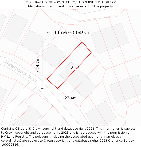 217, HAWTHORNE WAY, SHELLEY, HUDDERSFIELD, HD8 8PZ: Plot and title map