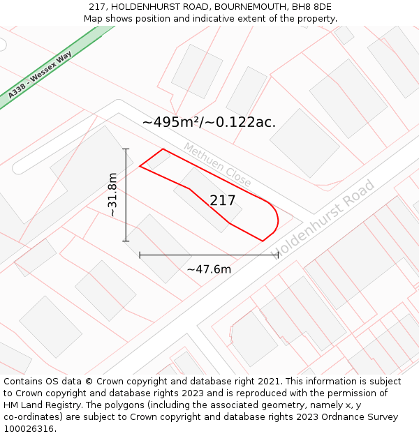 217, HOLDENHURST ROAD, BOURNEMOUTH, BH8 8DE: Plot and title map