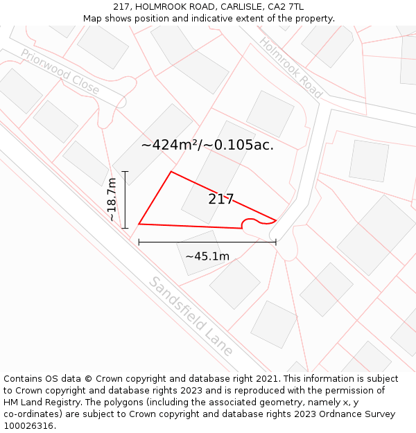 217, HOLMROOK ROAD, CARLISLE, CA2 7TL: Plot and title map