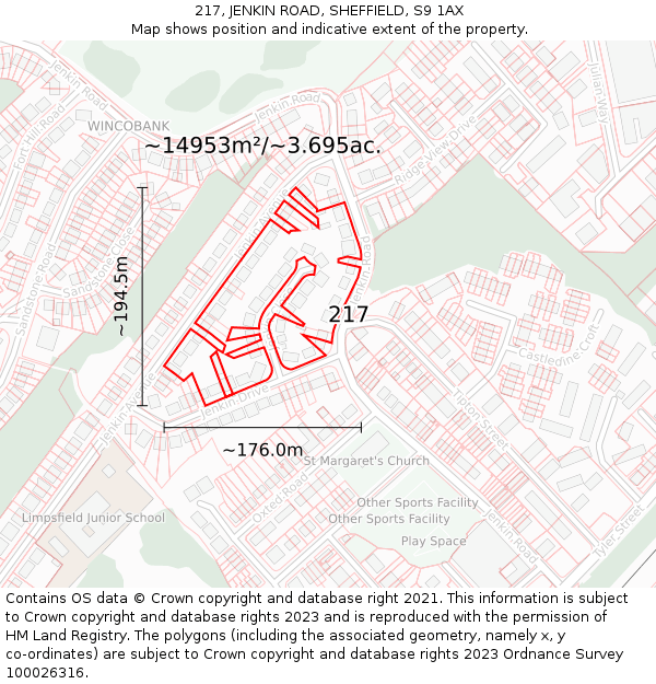 217, JENKIN ROAD, SHEFFIELD, S9 1AX: Plot and title map