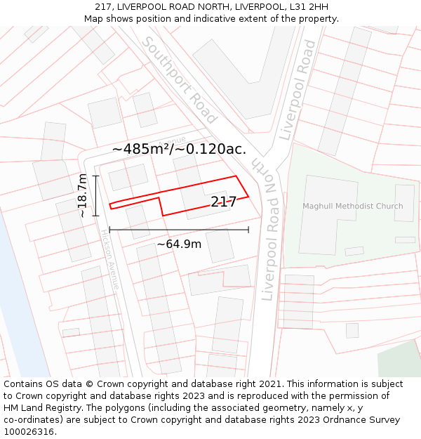 217, LIVERPOOL ROAD NORTH, LIVERPOOL, L31 2HH: Plot and title map