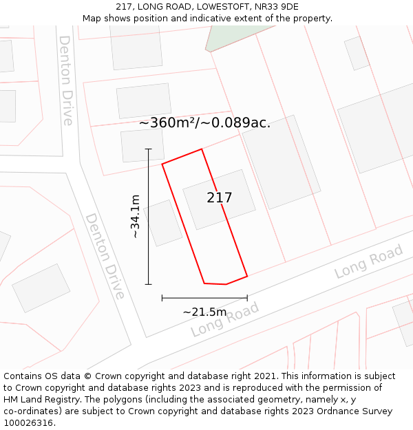 217, LONG ROAD, LOWESTOFT, NR33 9DE: Plot and title map