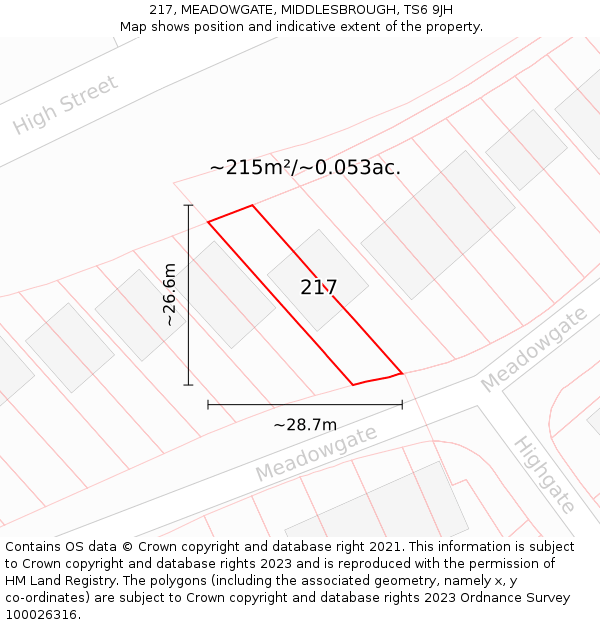 217, MEADOWGATE, MIDDLESBROUGH, TS6 9JH: Plot and title map