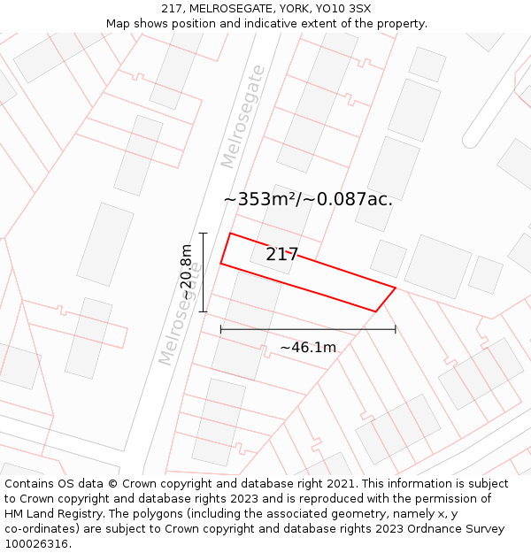 217, MELROSEGATE, YORK, YO10 3SX: Plot and title map