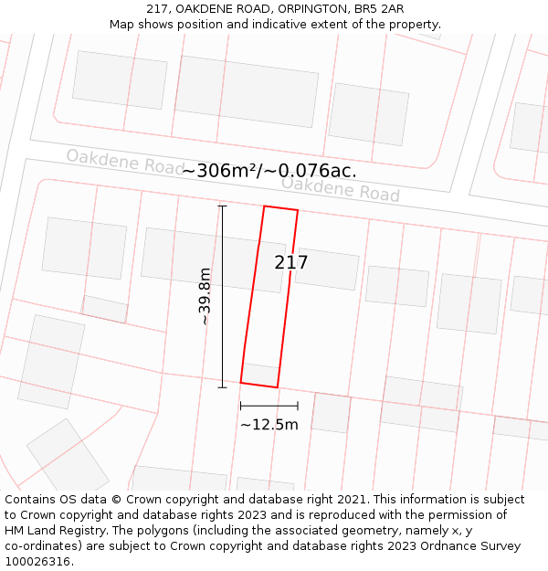 217, OAKDENE ROAD, ORPINGTON, BR5 2AR: Plot and title map