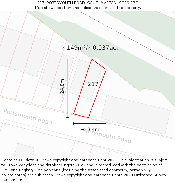217, PORTSMOUTH ROAD, SOUTHAMPTON, SO19 9BG: Plot and title map